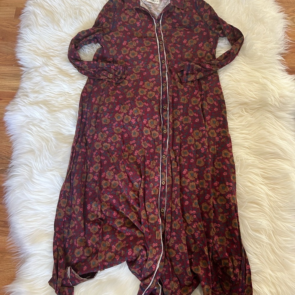 Natural Life Burgundy cotton Floral Button-Down dress